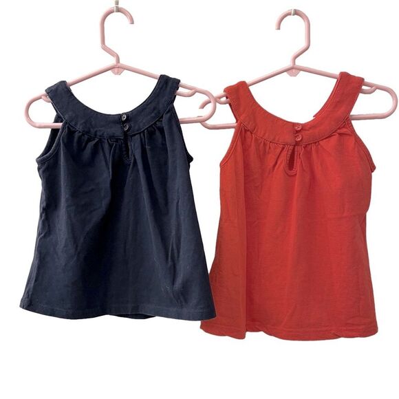 Joe Fresh Tank Tops Set of 2 Navy & Coral w/White Flowers Girl Toddler Size 4 - Picture 2 of 8